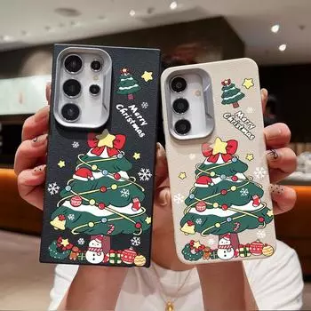 Christmas Tree Pattern Leather Texture Tpu Soft Shell for Samsung S24 S22 Ultra Plus S23 S21 S20 Fe A55 A54 A53 A52 A35 A15 Shockproof Slim Cover Samsung S24 чёрный