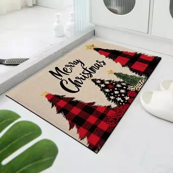 Christmas tree patterned welcome door mat - anti slip, machine washable carpet, suitable for Christmas decoration mats in living 450MMx750MM