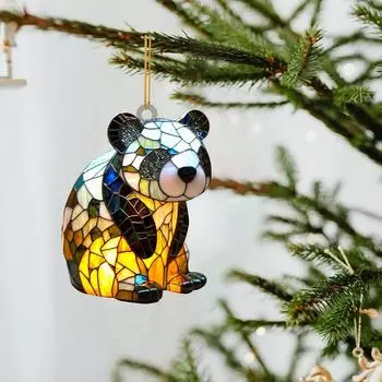 Christmas Tree Pendant Animal Pattern Car Rearview Mirrors Christmas Pendant Creative 2D Christmas Tree Ornaments Decorations