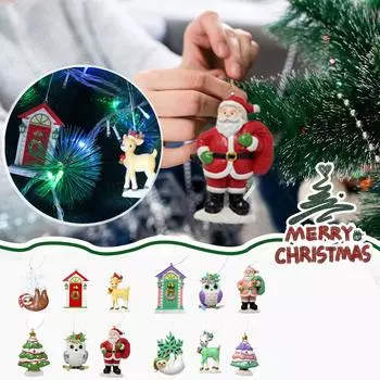 Christmas Tree Pendant Set Snowman Christmas House Pendant Gift Resin Holiday Cute Decoration S T5N9 red-1set