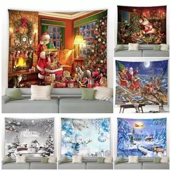 Christmas Tree Santa Pattern Tapestry Bedroom Living Room Home Christmas Decoration 100x75cm