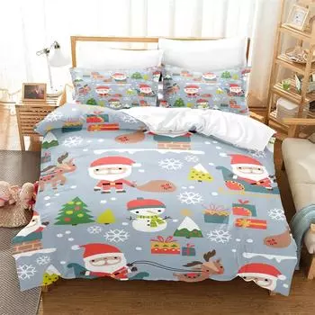 Christmas Tree Santa Snowman Bedding Sets Home Bedclothes Super King Cover Pillowcase Comforter Textiles Bedding Set 70x133cm 2pcs