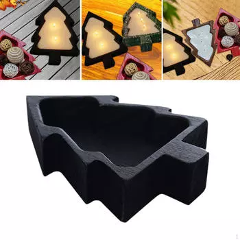 Christmas Tree Serving Tray Fruit Bowl Easy to Clean Xmas Party Decoration Wood Snack Plate for чёрный