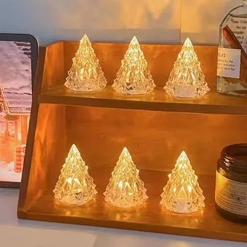 Светодиодная лампа в форме рождественской елки, мягкое свечение, немерцающий прикроватный светильник на батарейках Warm light