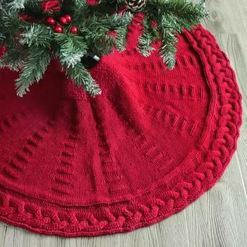 Christmas Tree Skirt 24 Inches Rustic Red/white Knit Christmas Tree Skirt for Winter Holiday Decor Thick Xmas Tree Mat S красный