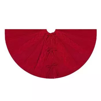 Christmas Tree Skirt Festive Tree Skirt Decoration Knitted Red Tree Bottom Ornament 24Inch