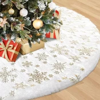 Christmas Tree Skirt Luxury Christmas Tree Skirts with Snowflake Xmas Decorations for Christmas New Year Party Decor серебряный