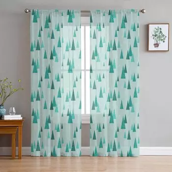 Christmas Tree Snowflakes Retro Sheer Curtains Modern Gauze Curtain for Living Room Bedroom Voile Yarn Curtains W135 x H114cm