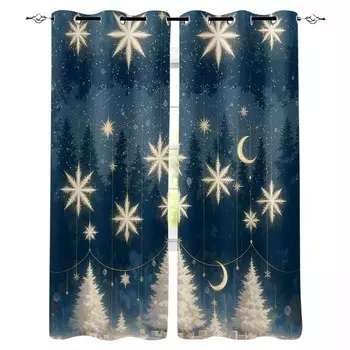 Christmas Tree Stars Moon Gift Snowflakes Blackout Curtains For Living Room Bedroom Window Treatment Blinds Drapes W135 x H60cm