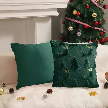 Christmas Tree Three-dimensional Plush Backrest Pillowcase, Bedroom Sofa Cushion Cover Without Core. One Size