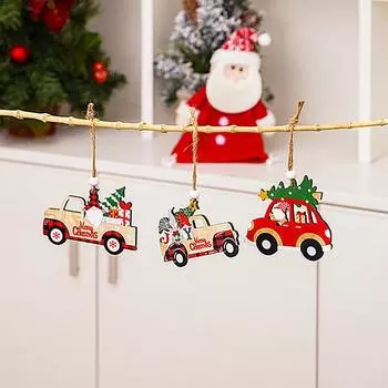 Christmas Truck Shaped Wooden Pendant Christmas Small Truck Decoration For Home Holiday Party Decoration