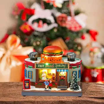 Christmas Village House Statue Figurine LED Lighted Lightweight Decor Gift for Tabletop Hamburger Shape