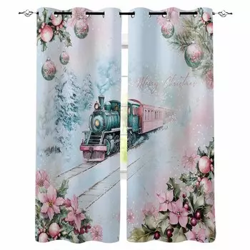 Christmas Watercolor Forest Plants Flowers Berries Blackout Curtains For Living Room Bedroom Window Treatment Blinds Drapes W135 x H60cm