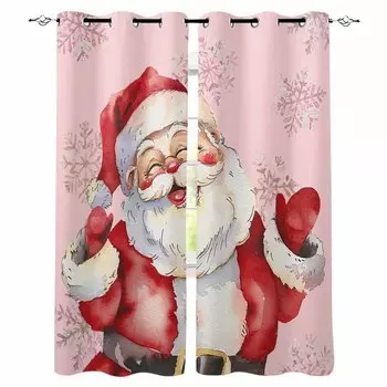 Christmas Watercolor Snowflake Retro Santa Claus Blackout Curtains For Living Room Bedroom Window Treatment Blinds Drapes W135 x H60cm