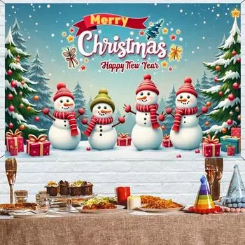 Christmas White Snowman Background Home Xmas Showcase 180*110cm Backcloth Photography Party Decorations Multifunctional Banners