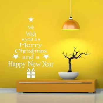 Christmas Window Wall Sticker New Year Creative Decals Waterproof Blessing Christmas Tree Household Decoration Wall Stickers 1pc