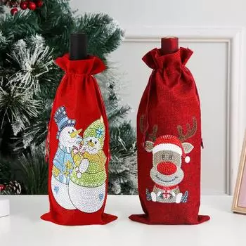 Рождественские мешочки для бутылок вина с завязкой DIY Алмазное искусство Подарочная картина Украшение Винная вечеринка C6P4 deer-1pcs
