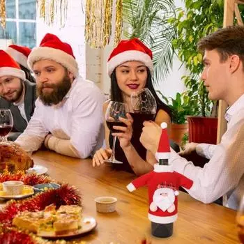 Christmas Wine Bottle Cover Champagne Beer Red Wine Bottle Sweater with Santa Hat Santa Claus