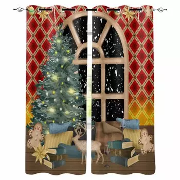 Christmas Wine Gingerbread People Reindeer Stars Blackout Curtains For Living Room Bedroom Window Treatment Blinds Drapes W135 x H60cm
