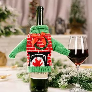 Christmas Wine Red Bottle Knitwear Clothing Xmas Garnish Snowman Party Festival