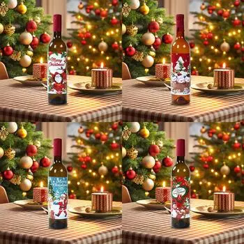 Christmas Wine Sticker Merry Christmas Decoration for Home 2024 Table Decor Xmas Ornament Navidad Natal New Year Gift 2025 мятный зеленый