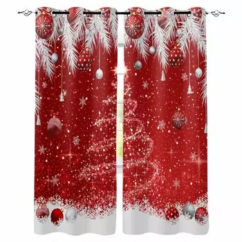 Christmas Winter Cedar Leaves Ball Tree Blackout Curtains For Living Room Bedroom Window Treatment Blinds Kitchen Drapes W135 x H60cm