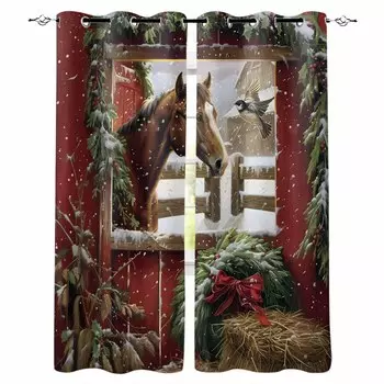 Christmas Winter Holly Red Fruit Blackout Curtains For Living Room Bedroom Window Treatment Blinds Drapes Kitchen Curtains W135 x H60cm