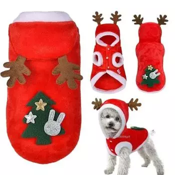 Christmas Winter Pet Coat Apparel Outfit Clothes Dog Cat Hoodie Fleece Costume for Small Medium Puppy Chihuahua Yorkshire XS красный
