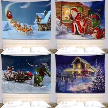 Christmas Winter Santa Claus Tapestry Bedroom Living Room Home Christmas Decoration Tapestry 100x75cm