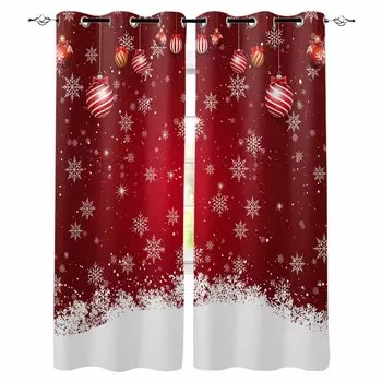 Christmas Winter Snowflake Lantern Ball Blackout Curtains For Living Room Bedroom Window Treatment Blinds Kitchen Drapes W135 x H60cm