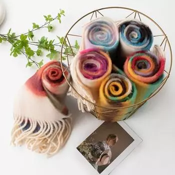 Christmas Winter Thick Warm Scarf Romantic Gifts Women Warm Rainbow Scarf Winter Shawl Outdoor Travel Female Thick Blanket Fluff