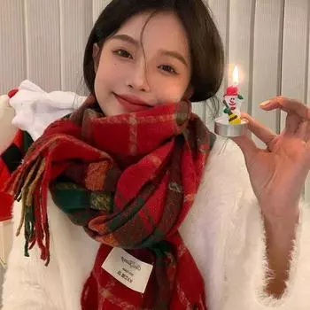 Christmas Wishes, Grandma Chan, Festive Atmosphere, New Year, Checkered Tassel Scarf, Women S Warm Neck, Shawl