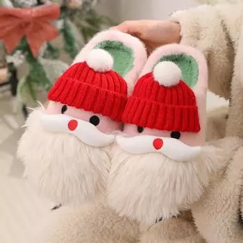 Christmas Woman Cotton Slippers 2024 Autumn/winter New Cute Santa Claus Indoor Home Anti Slip Warm Comfortable Plush Slippers 36-37