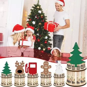 Christmas Wooden Money Holder Elk Gingersnap Man Xmas Tree Snowman Gas Can Cash Holder Desktop A