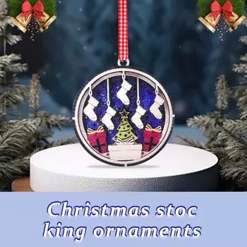 Christmas Wooden Pendant 3D Multi-layered Christmas Stockings Hanging Ornament Festive Tree Ornament for