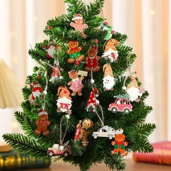 Christmas Wooden Pendants Gingerbread Man Hanging Ornaments, Xmas Tree Pendants 2025 Navidad Decorations for Home New Year Gift