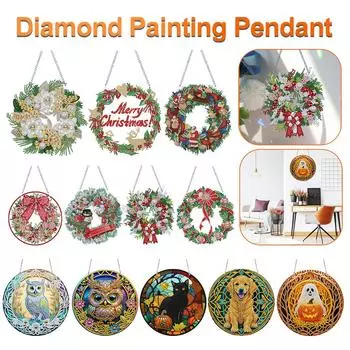 Christmas Wreath 5D Diamond Painting Hanging Ornament Diamond Embroidery Art Painting Garland Kit 2025 New Year Gift Decoration