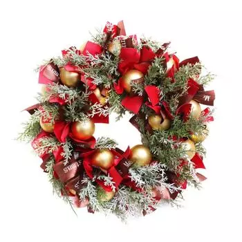 Christmas Wreath Decoration Red Gold Balls Ribbons Wreaths For Front Door Outdoor Garden Large Home Wall Hanging Decoration 42cm зелёный