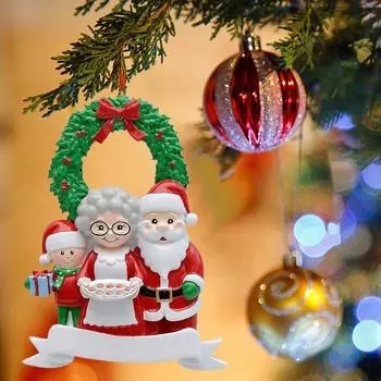 Christmas Wreath Family Resin Santa Claus Ornaments Xmas Pendants Merry Christmas Decor Noel Navidad Natal Happy New Year 2025