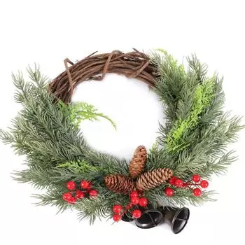 Christmas Wreath Rattan Wreath with Bell Branches Berries Pine Cones Christmas Wreath Xmas Porch Wreath Home Door Decor