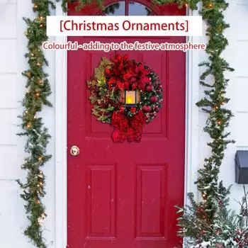 Christmas Wreath With Lamp Bow Ball Big Red Flower Navidad Party Wall Door Window Fireplace Staircase Balcony Garden Decoration