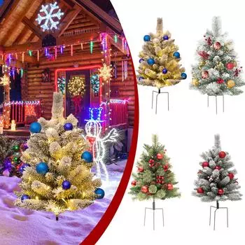 Christmas Yard Stakes Battery Powered Lighted Tree 2.5ft Pathway Yard Stake Multicolor Prelit S W3L9 green-1set