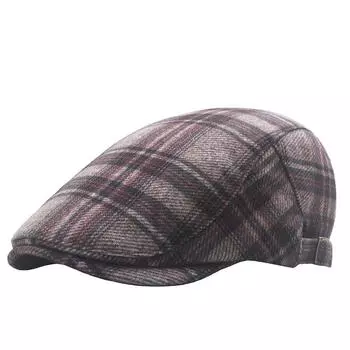 CHRLCK 2023 зимние клетчатые береты для мужчин, теплая шерстяная утолщенная кепка газетчика, женская винтажная восьмиугольная кепка художника, плоская кепка в стиле ретро 56-61cm чёрный