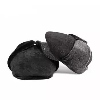 CHRLCK новый берет, фуражка, мужские зимние утолщенные наушники, бархатная теплая хлопковая шапка, модная зимняя русская шапка, шапка для папы, шапка-бомбер 58-60cm чёрный