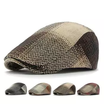 CHRLCK Регулируемая клетчатая плоская кепка Береты Мужская шляпа газетчика Женская кепка таксиста Плюща Кепка в елочку Художника Кепка с козырьком вперед 55-59cm чёрный