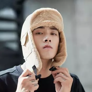 CHRLCK зимние теплые утепленные шапки-бомберы для женщин и мужчин, меховая шапка с защитой ушей, русская шапка, лыжная ветрозащитная кепка Lei Feng темно-синий