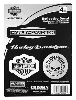 Chroma CG28002 Комплект из 4 наклеек с надписью и логотипом на серебристом фоне Harley-Davidson