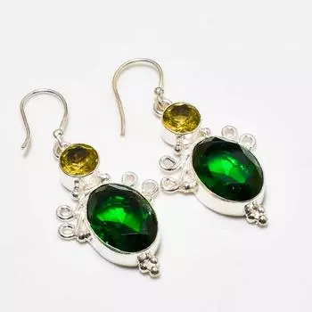 Серьги из серебра 925 пробы с хромдиопсидом и цитрином, 1,89 дюйма