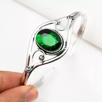 Chrome Diopside Cuff Bracelet, 925 Solid Sterling Silver Bangle Gemstone Jewelry, Adjustable Bangle Handmade Cuff Bracelet Gift For Adjustable зелёный
