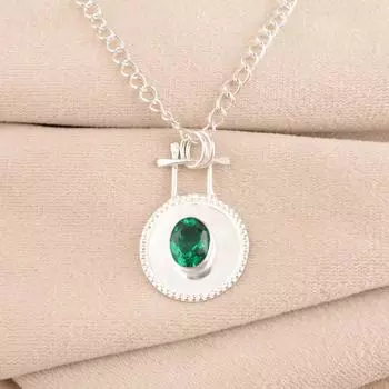 Chrome Diopside Gemstone 925 Sterling Silver Handcrafted Partywear Pendant 1.4 PP-57-5